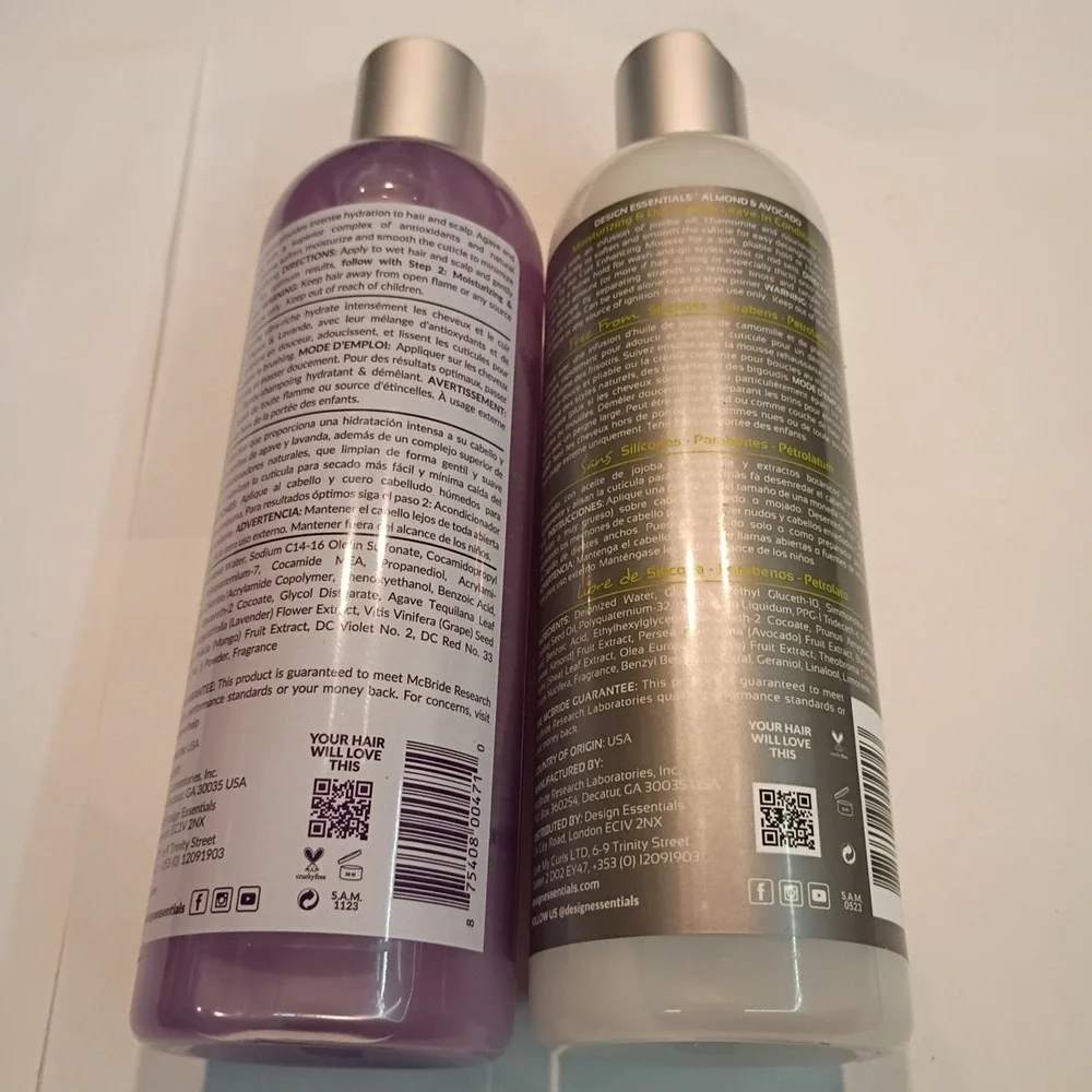 2x Lot Design Essentials Agave Lavender Shampoo + Almond Avacado Conditioner Set